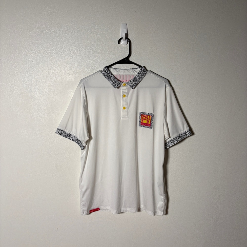 Pit Viper Mens White Performance Polo Shirt Retro Speckle Logo Large